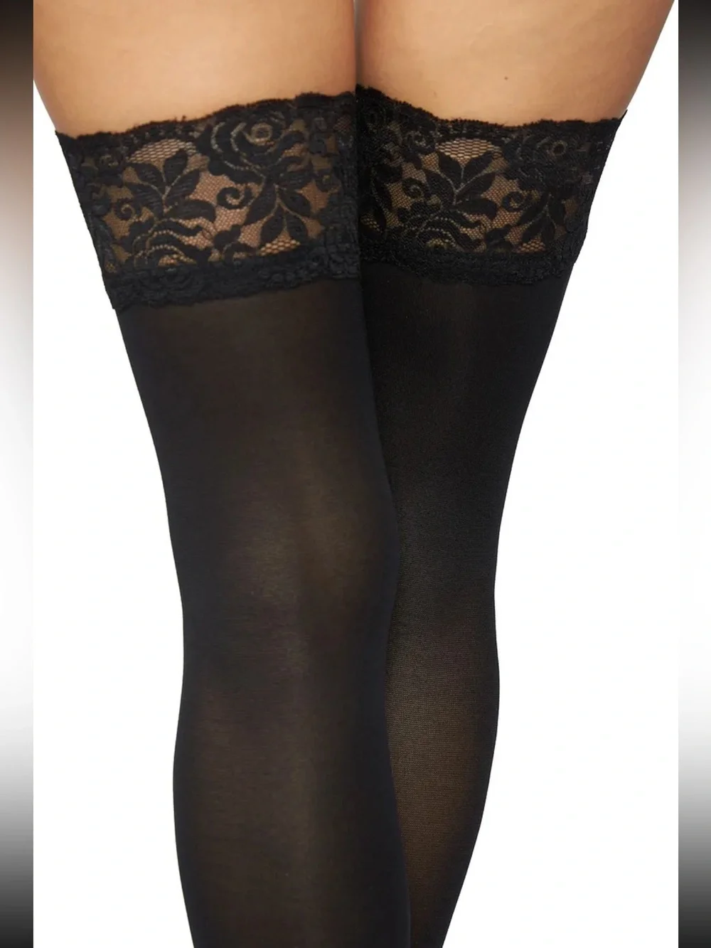 WalkPop Ester Black Lace Top Thigh High Stockings